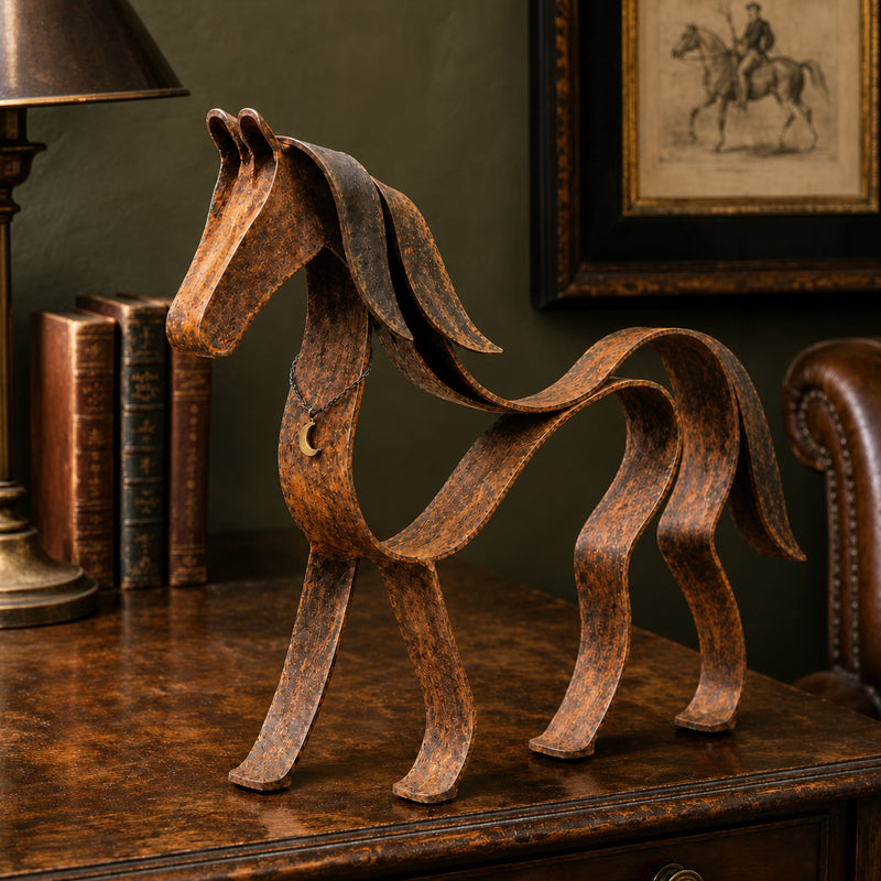 🐎Decorazione vintage a forma di cavallo in metallo con nastro scultore