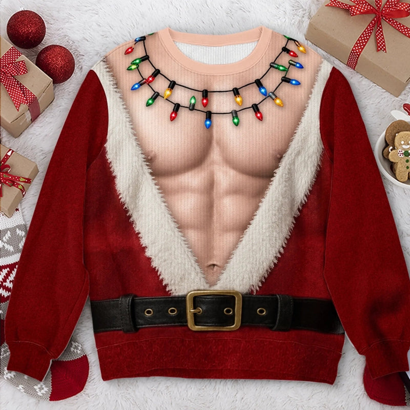 🎅 Divertente maglietta natalizia a maniche lunghe con motivo di Babbo Natale | Maglietta festiva che non passa inosservata per le festività natalizi