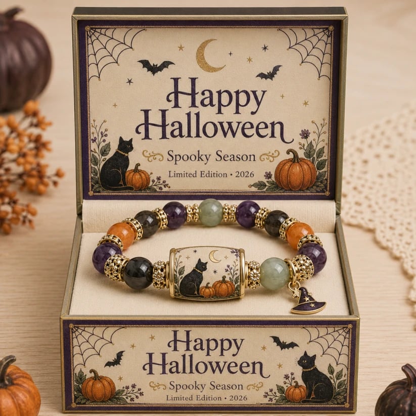 🔥ULTIMO GIORNO: SCONTO DEL 50% - 🎃Set regalo in edizione limitata per Halloween 2026: braccialetto con perline a forma di gatto nero e zucca