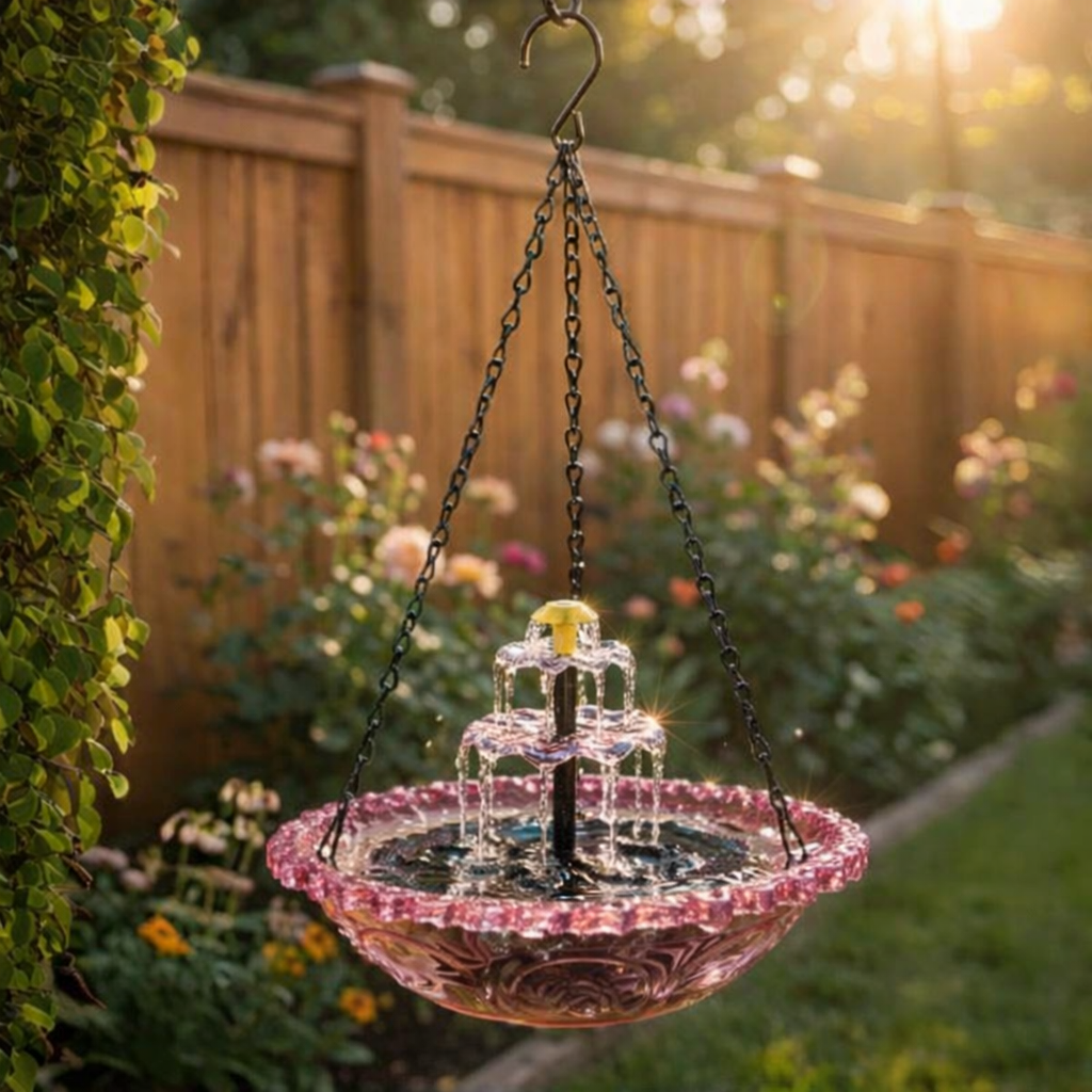Solar Cascade vaschetta per uccelli sospesa con fontana
