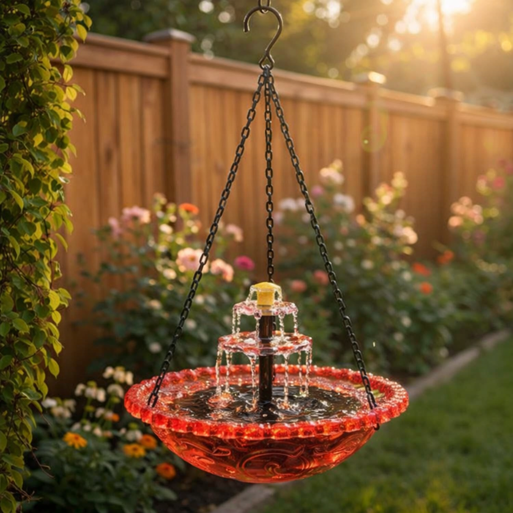 Solar Cascade vaschetta per uccelli sospesa con fontana