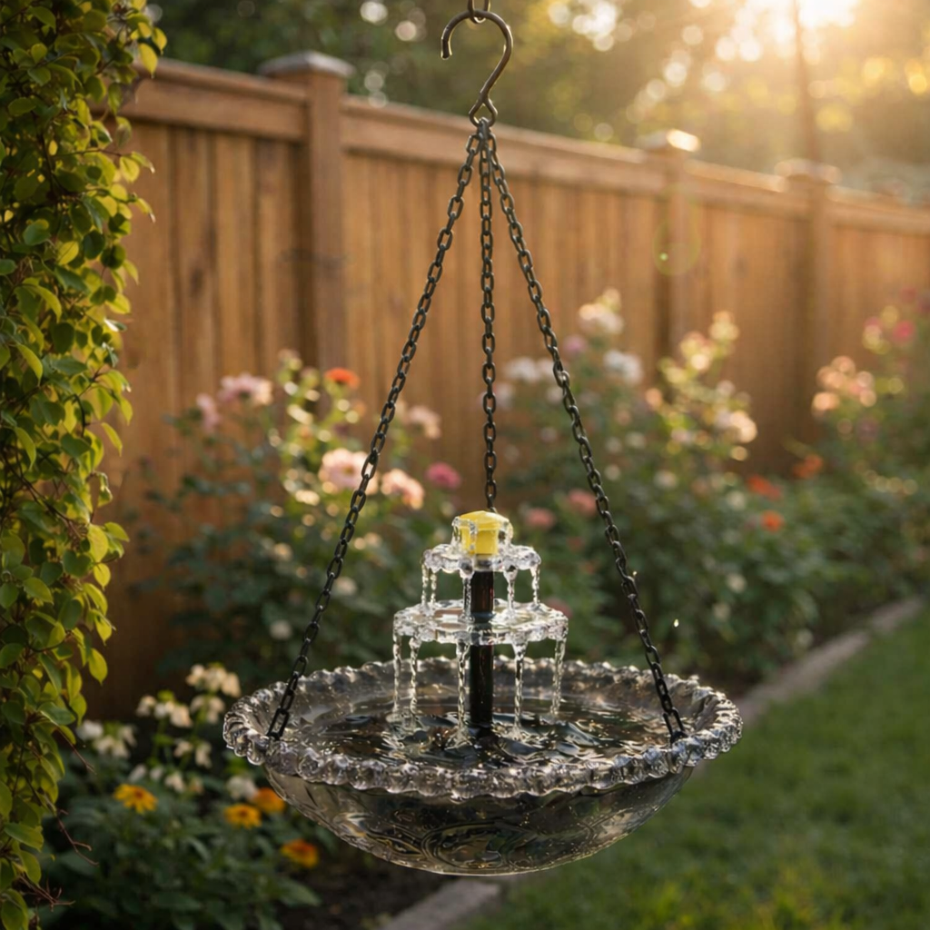 Solar Cascade vaschetta per uccelli sospesa con fontana