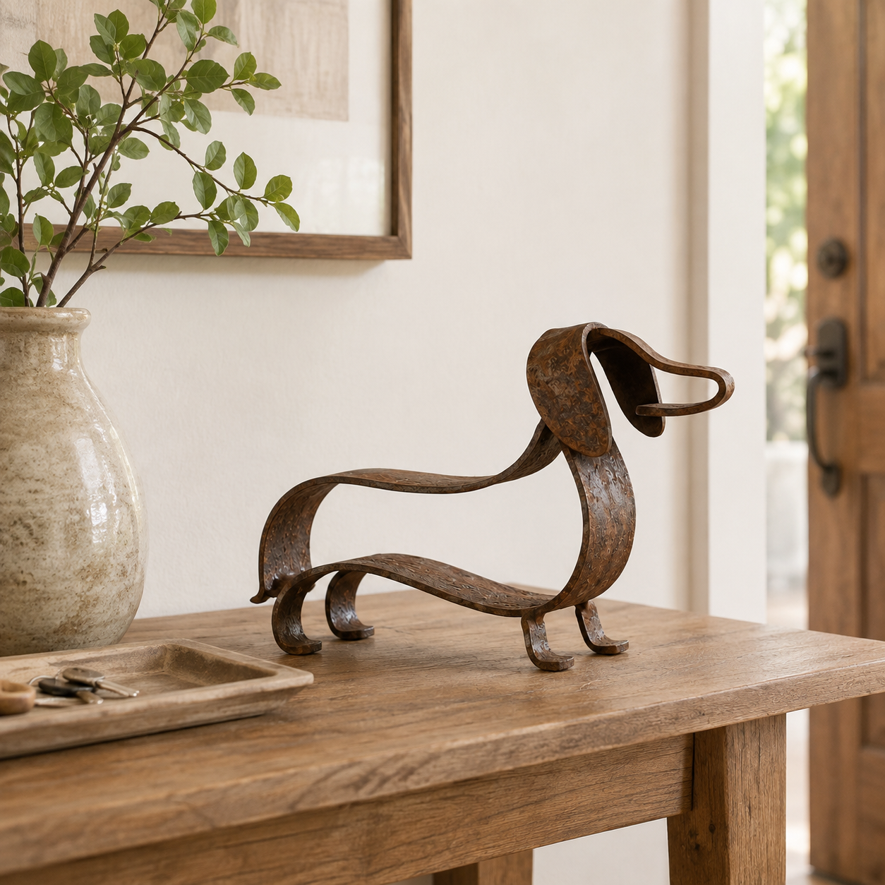 Scultura in metallo raffigurante un bassotto rustic