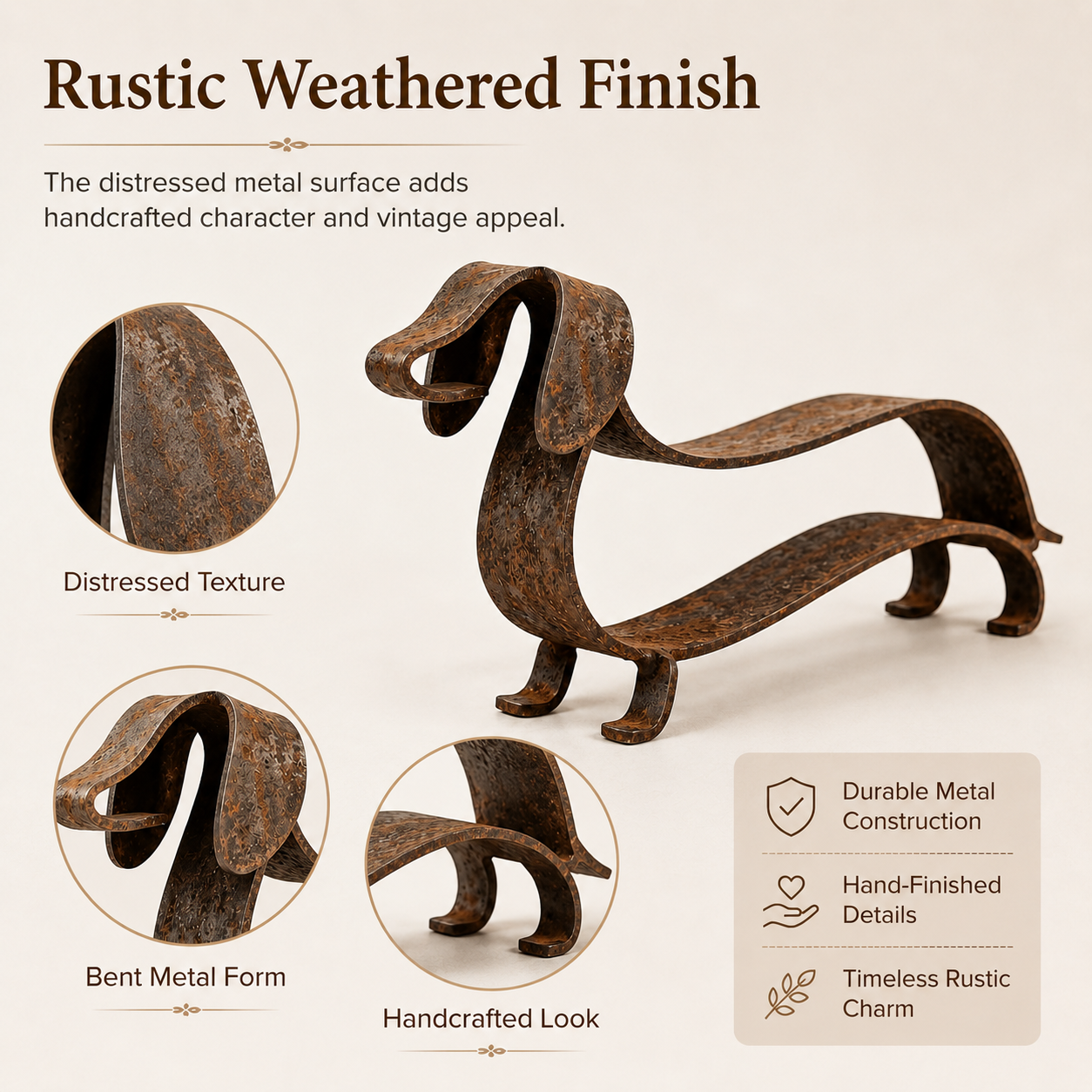 Scultura in metallo raffigurante un bassotto rustic