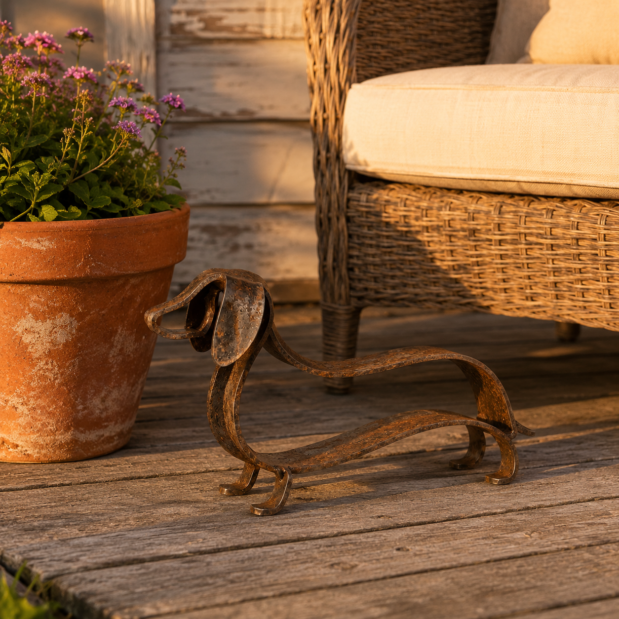 Scultura in metallo raffigurante un bassotto rustic