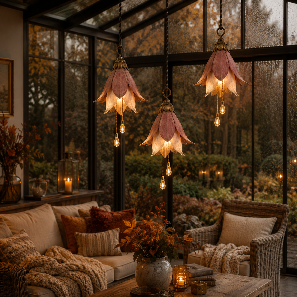 🌸Trasforma il tuo portico in un giardino magico ricco di atmosfera｜Set da tre lampade retrò a sospensione con fior