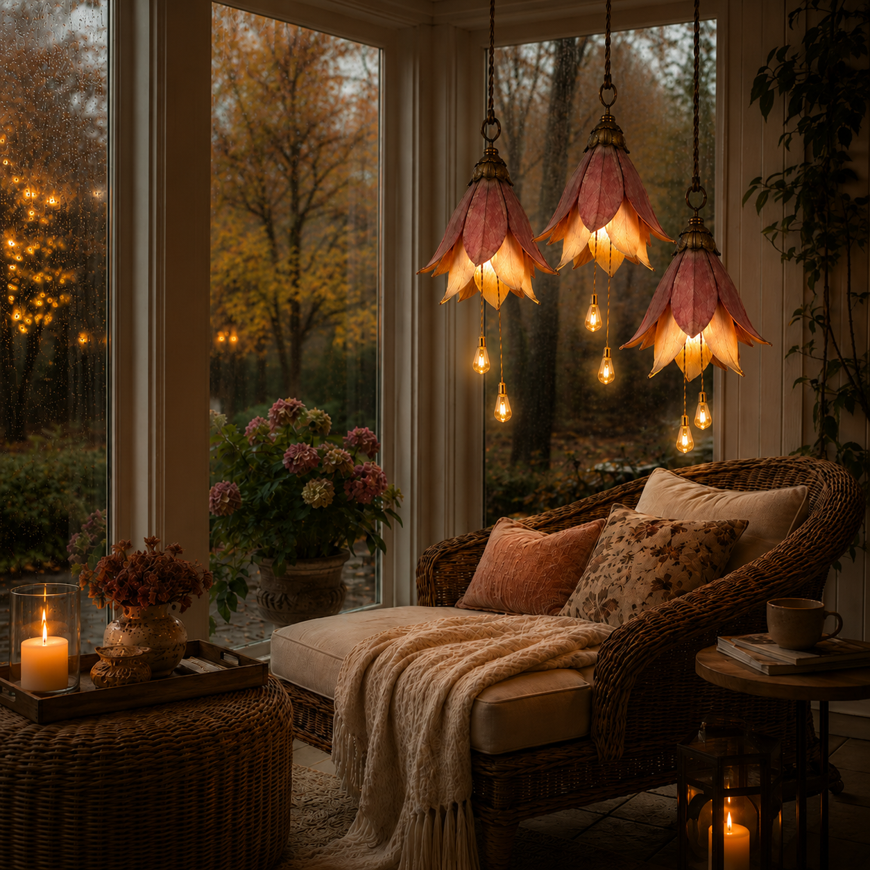 🌸Trasforma il tuo portico in un giardino magico ricco di atmosfera｜Set da tre lampade retrò a sospensione con fior
