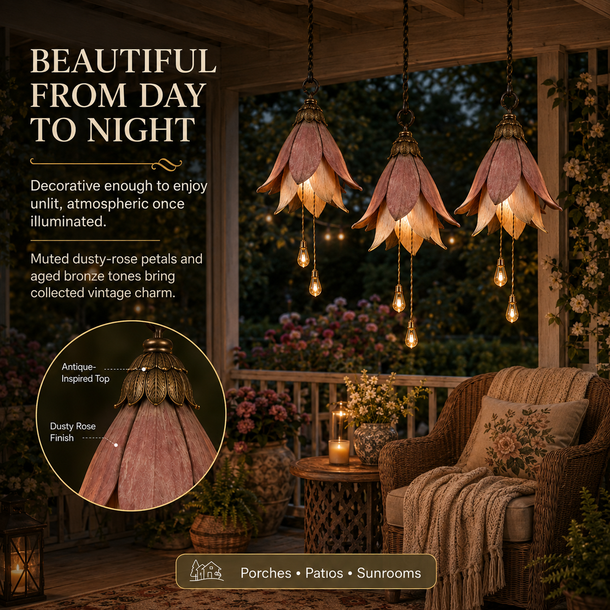🌸Trasforma il tuo portico in un giardino magico ricco di atmosfera｜Set da tre lampade retrò a sospensione con fior