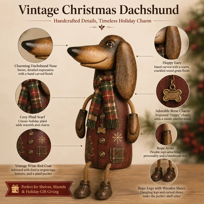 🎄 Figurina vintage da mensola a forma di bassotto natalizio | Decorazione festiva a forma di can