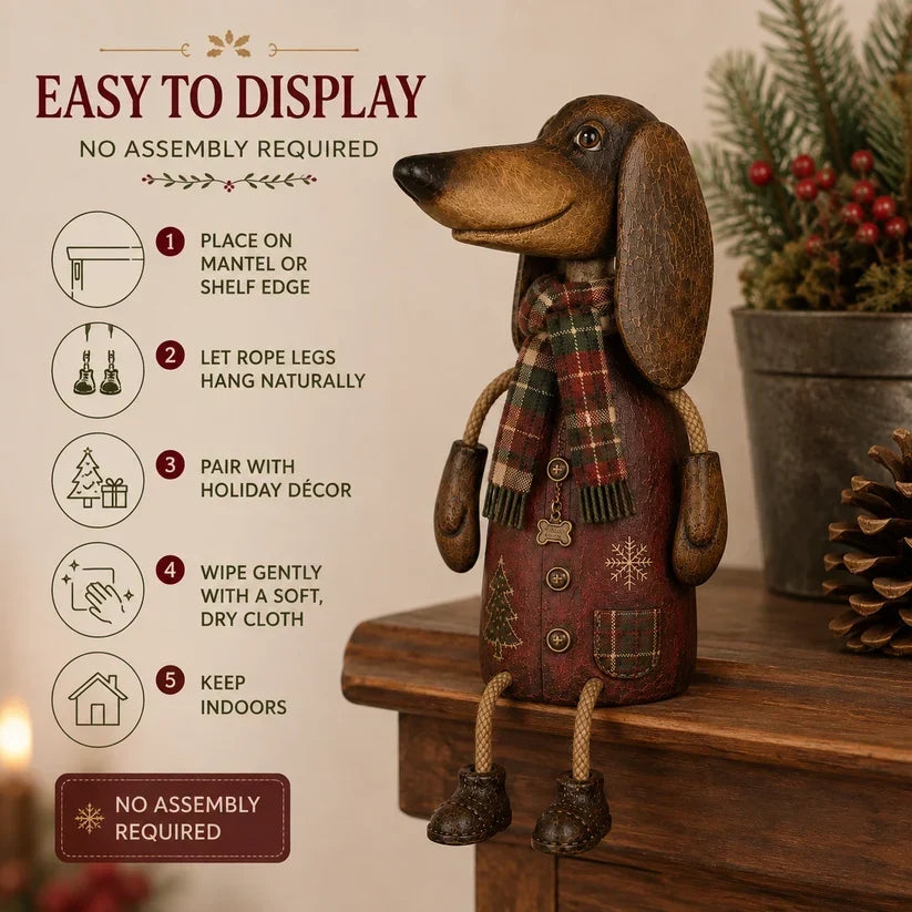 🎄 Figurina vintage da mensola a forma di bassotto natalizio | Decorazione festiva a forma di can