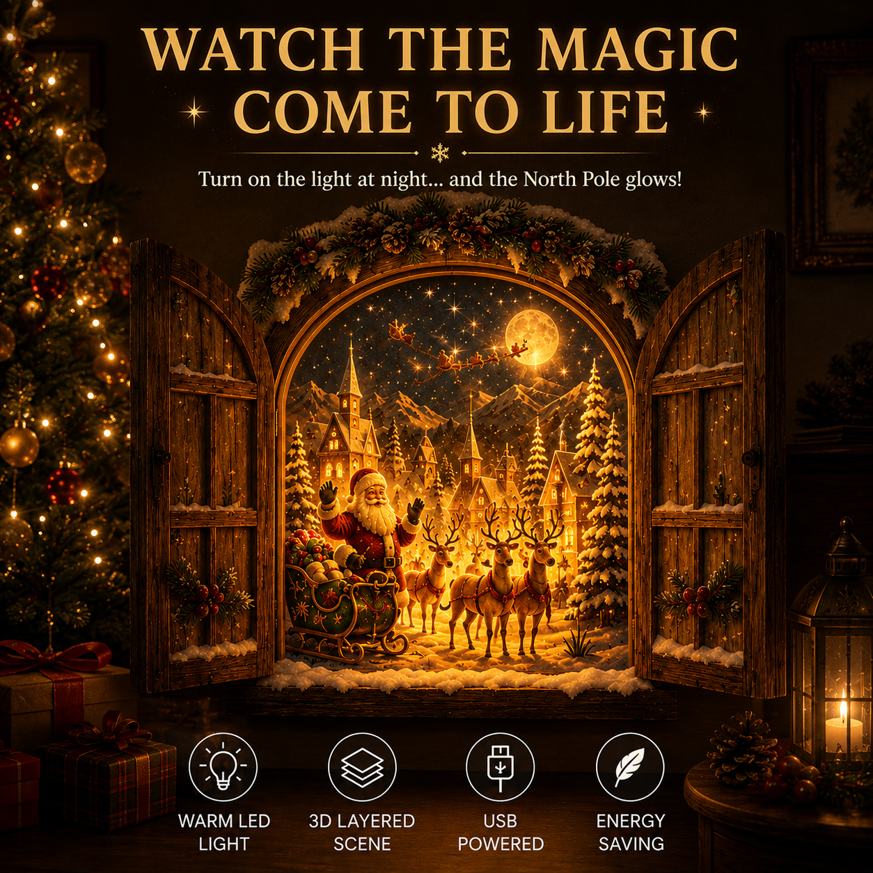 🎄 La finestrella segreta di Babbo Natale — Decorazione da parete natalizia 3D luminosa dell’Artico 🎅