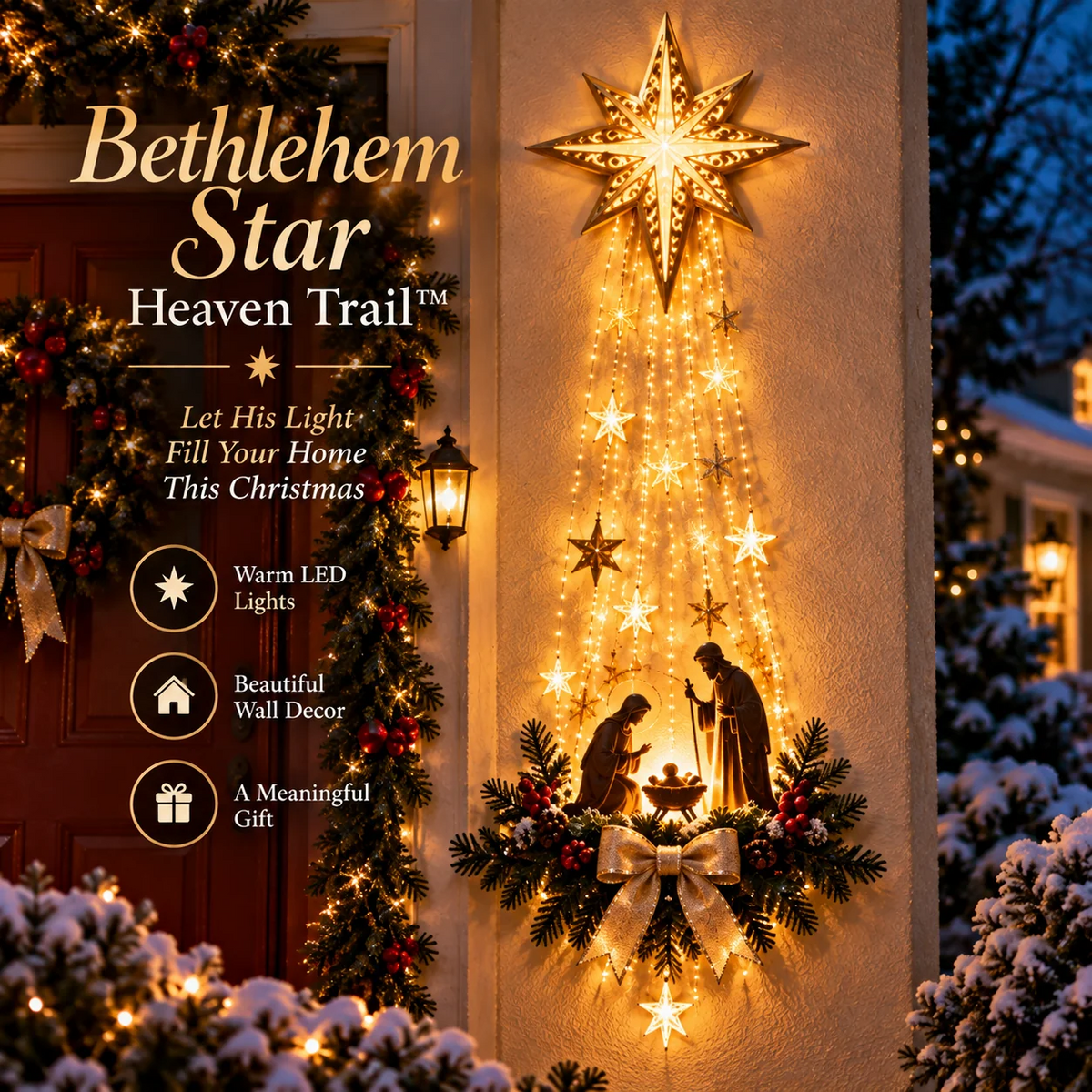 🙏 Cascata luminosa “Bethlehem Star” per presepe – Decorazione natalizia da parete illuminata🌲