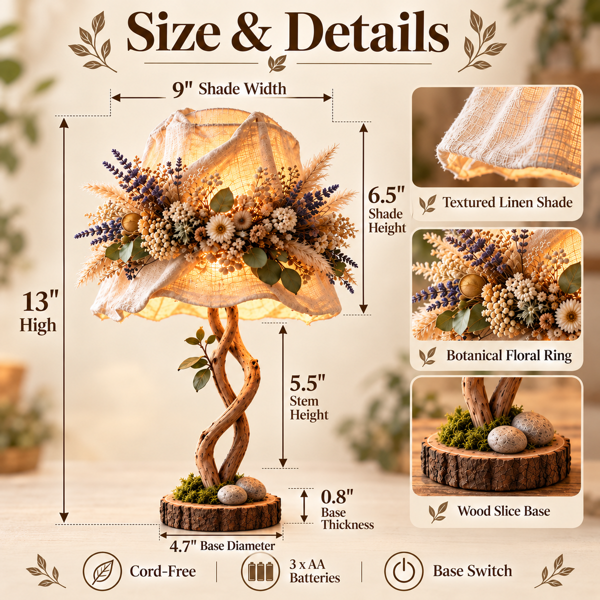 💥 50% DI SCONTO🌿 Lampada da tavolo “Botanical Woodland”✨ Luce calda e decorazioni ispirate alla natur