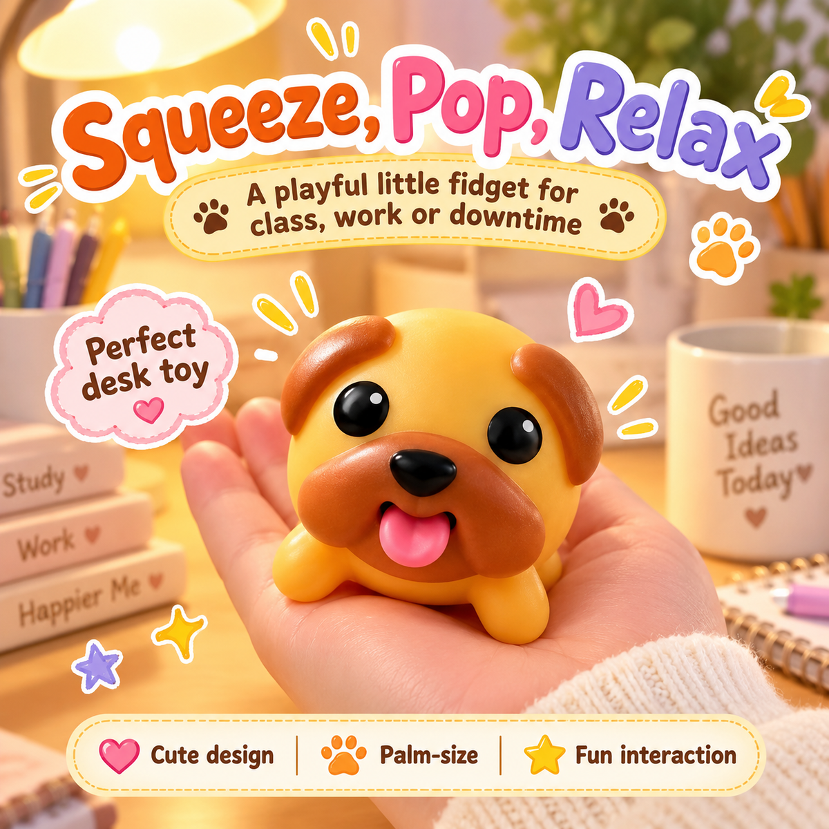 🐶 Giocattolo da stringere con cucciolo che fa schioccare la lingua – Simpatico compagno antistress tascabil