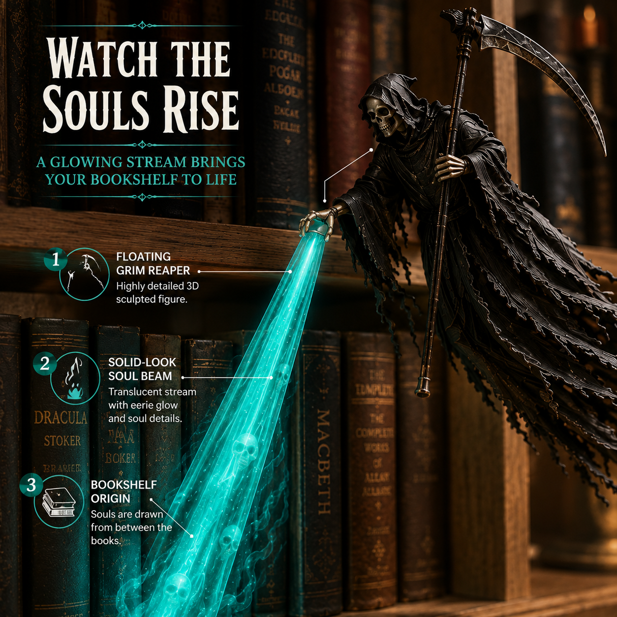 💀 The Soul Collector — Lampada da mensola “Haunted Reaper