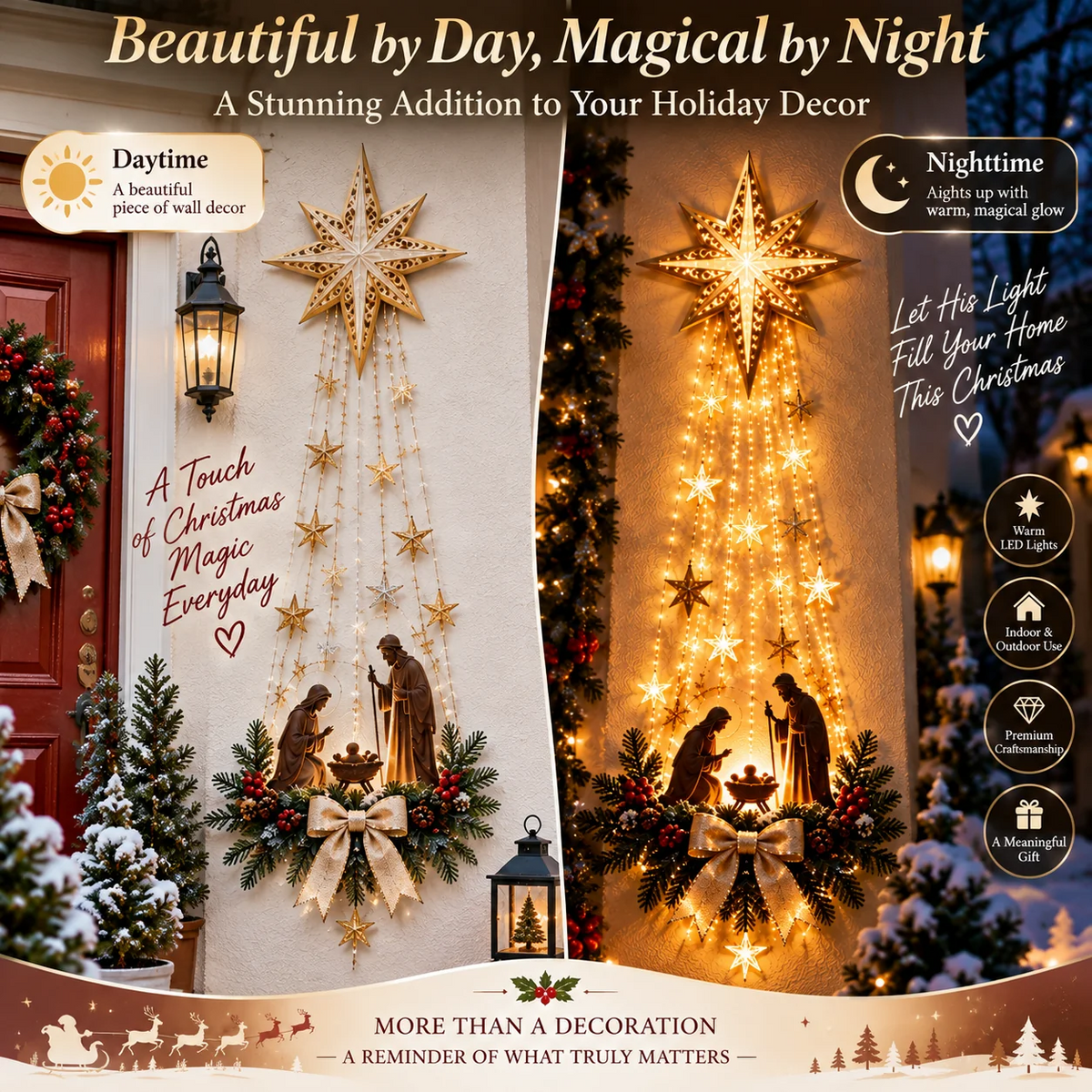 🙏 Cascata luminosa “Bethlehem Star” per presepe – Decorazione natalizia da parete illuminata🌲