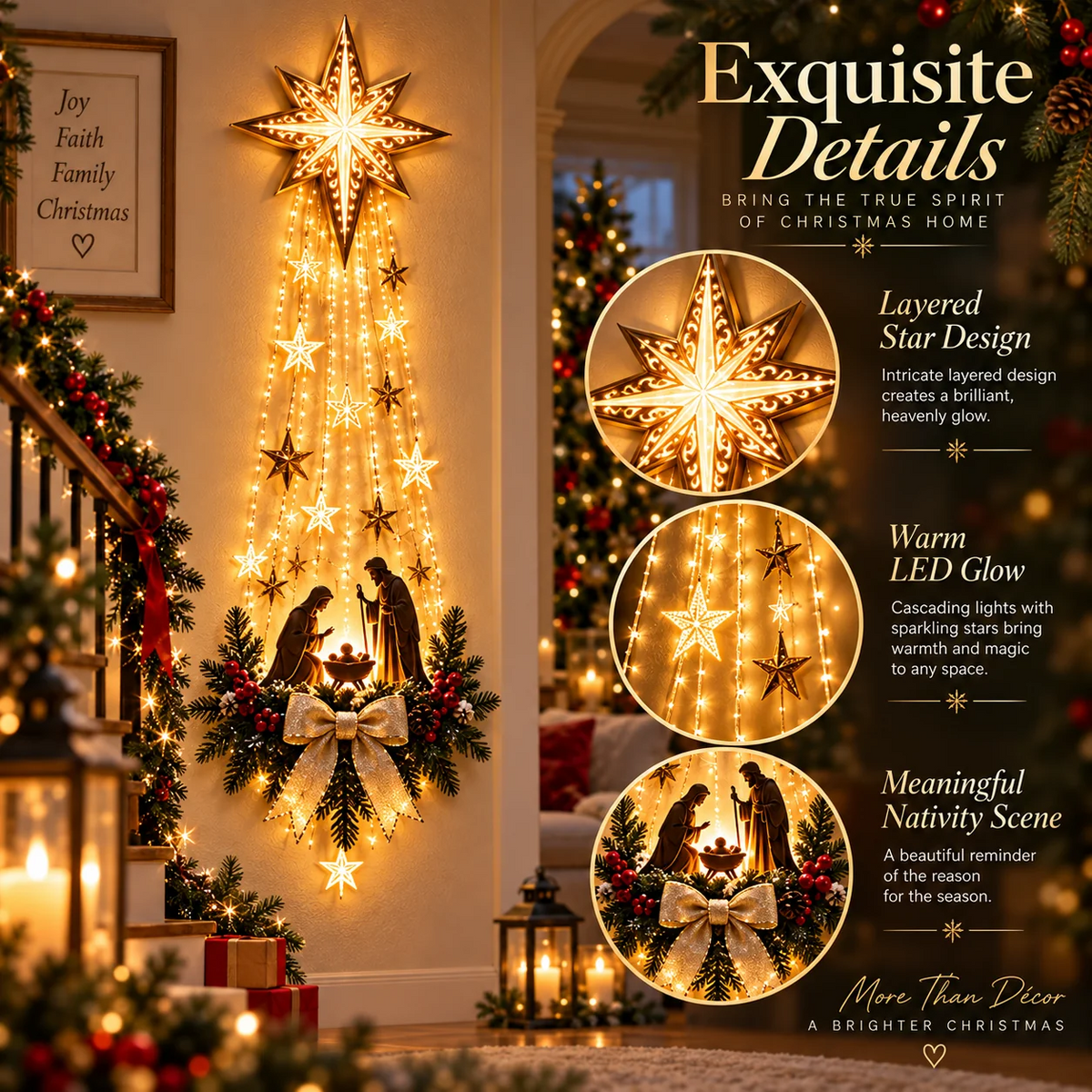 🙏 Cascata luminosa “Bethlehem Star” per presepe – Decorazione natalizia da parete illuminata🌲