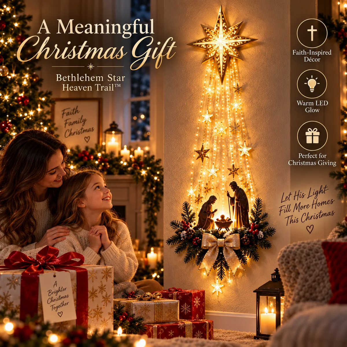 🙏 Cascata luminosa “Bethlehem Star” per presepe – Decorazione natalizia da parete illuminata🌲