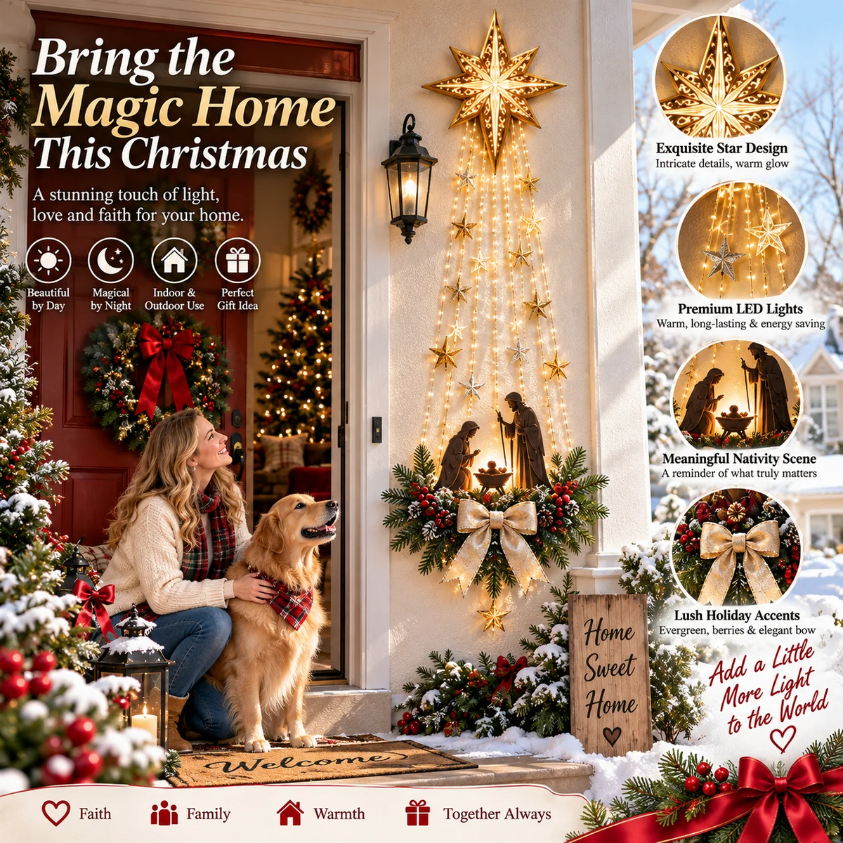 🙏 Cascata luminosa “Bethlehem Star” per presepe – Decorazione natalizia da parete illuminata🌲