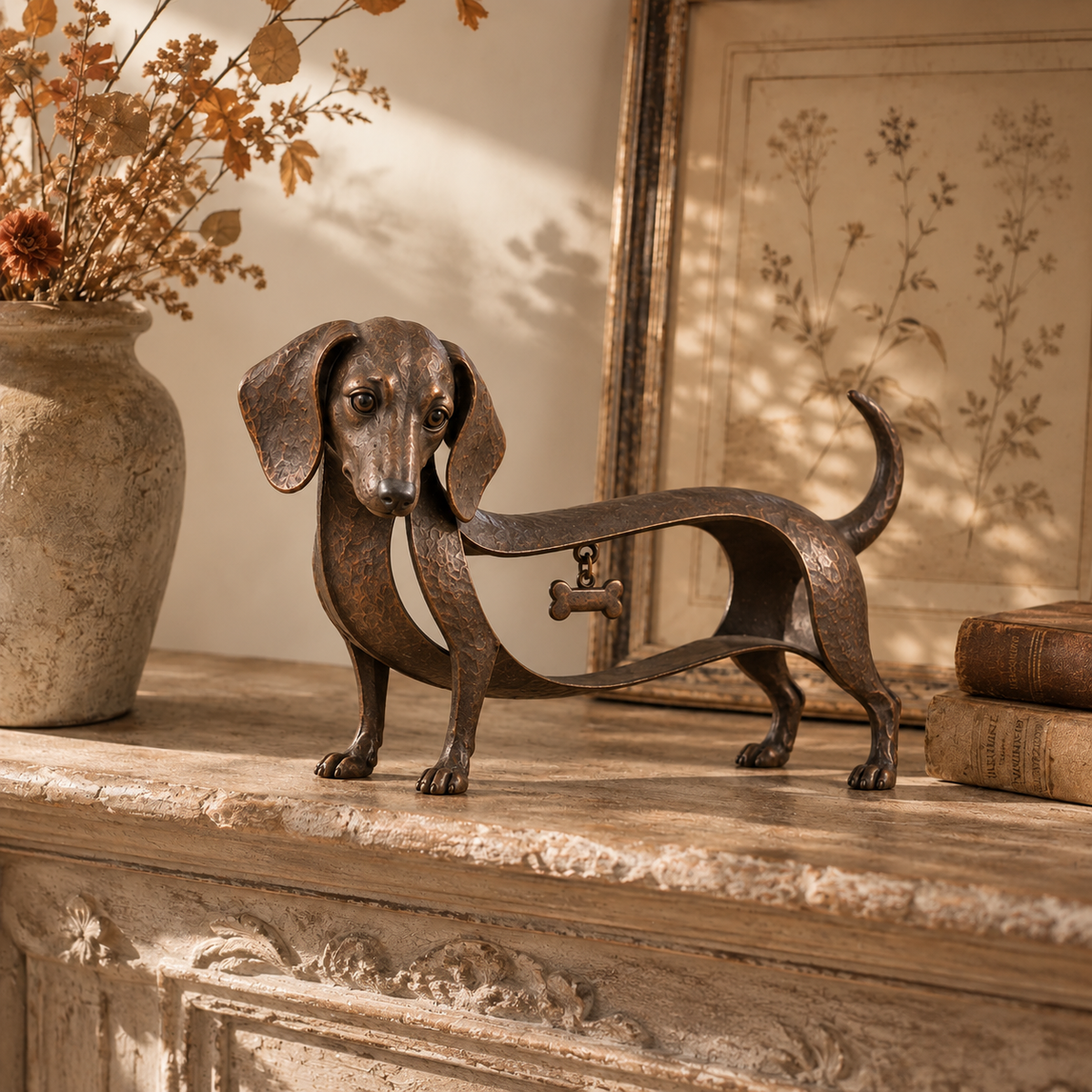 🐾Scultura di un bassotto in stile vintage – Un classico senza tempo / Decorazione vintage in ferro battuto raffigurante un bassotto
