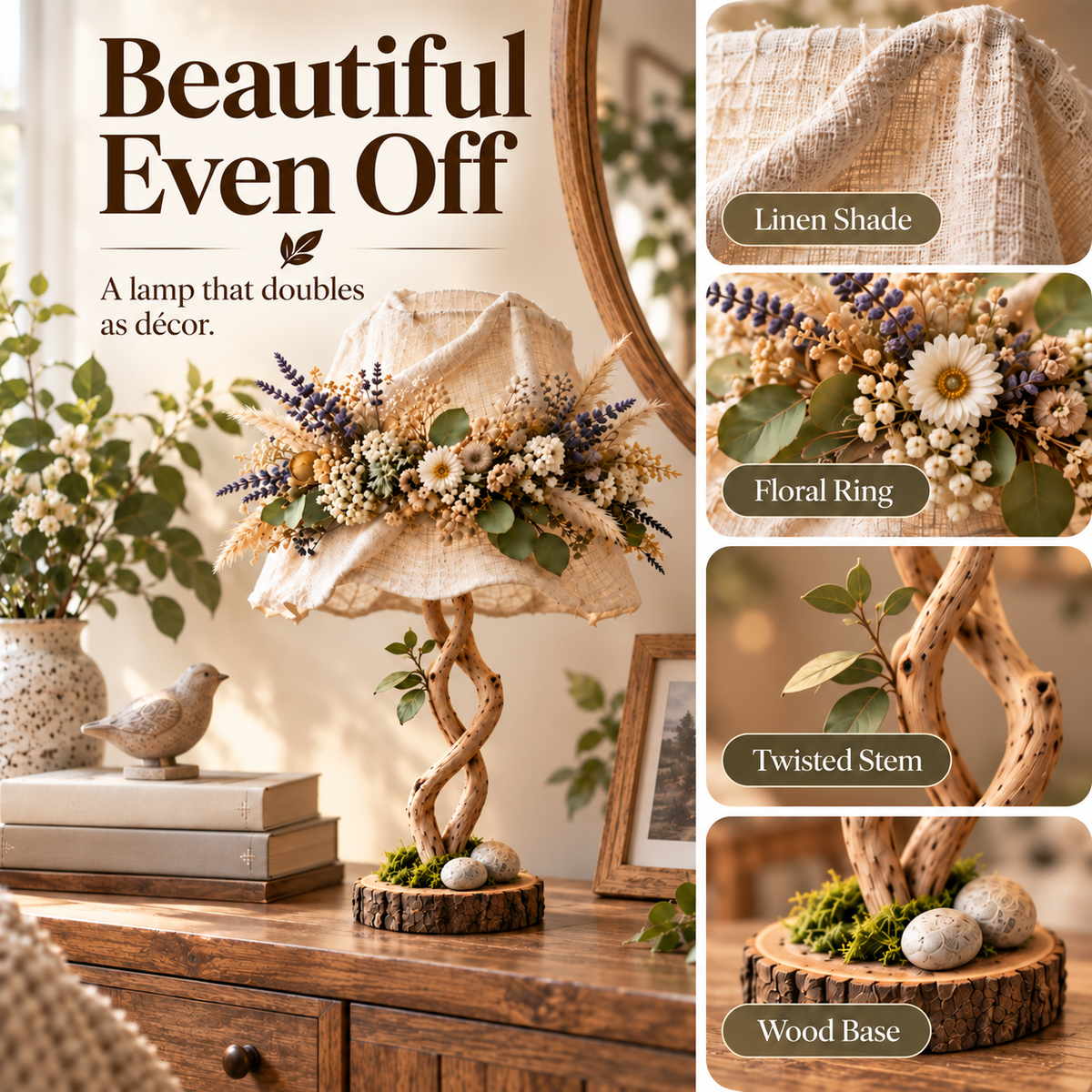 💥 50% DI SCONTO🌿 Lampada da tavolo “Botanical Woodland”✨ Luce calda e decorazioni ispirate alla natur