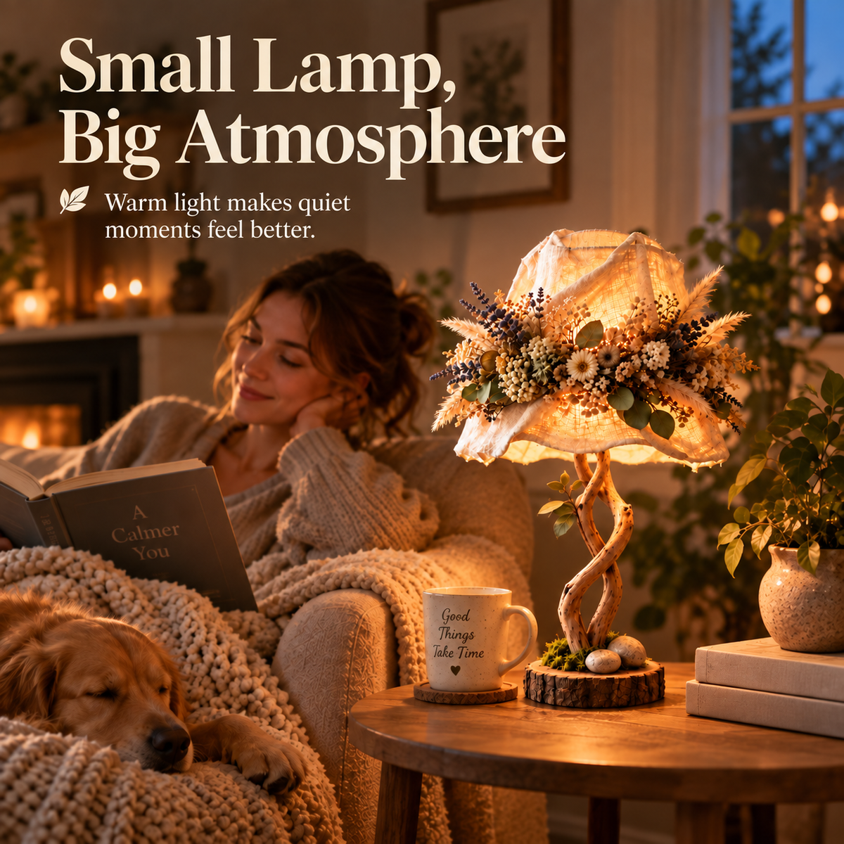 💥 50% DI SCONTO🌿 Lampada da tavolo “Botanical Woodland”✨ Luce calda e decorazioni ispirate alla natur