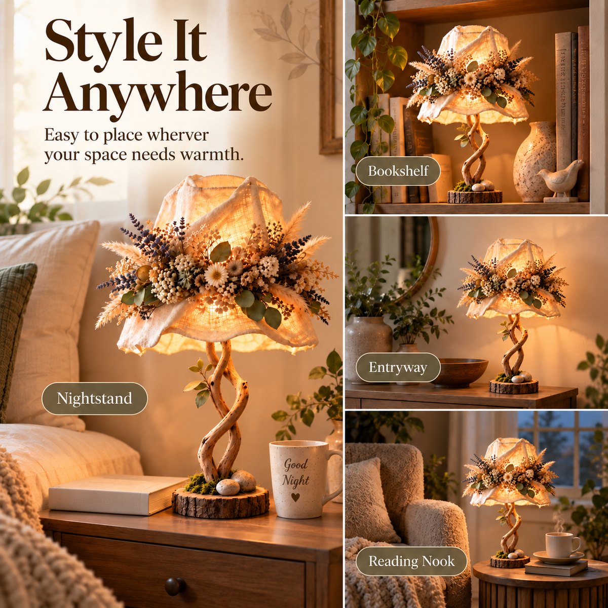💥 50% DI SCONTO🌿 Lampada da tavolo “Botanical Woodland”✨ Luce calda e decorazioni ispirate alla natur