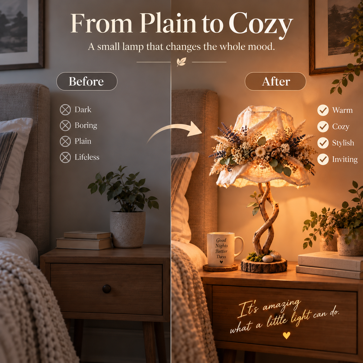 💥 50% DI SCONTO🌿 Lampada da tavolo “Botanical Woodland”✨ Luce calda e decorazioni ispirate alla natur