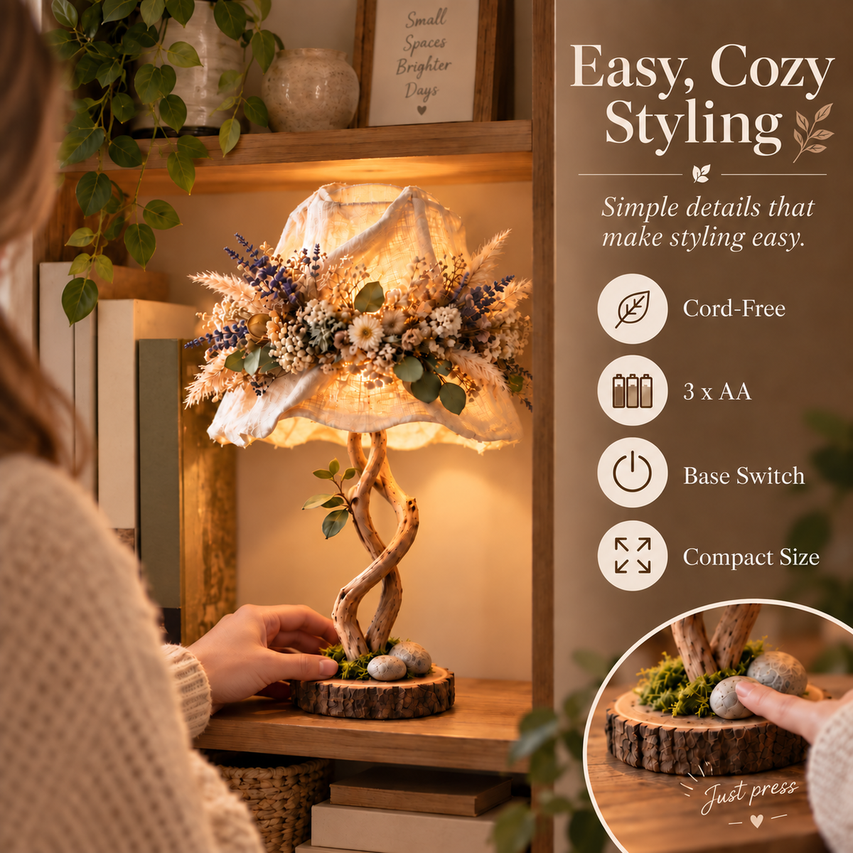 💥 50% DI SCONTO🌿 Lampada da tavolo “Botanical Woodland”✨ Luce calda e decorazioni ispirate alla natur