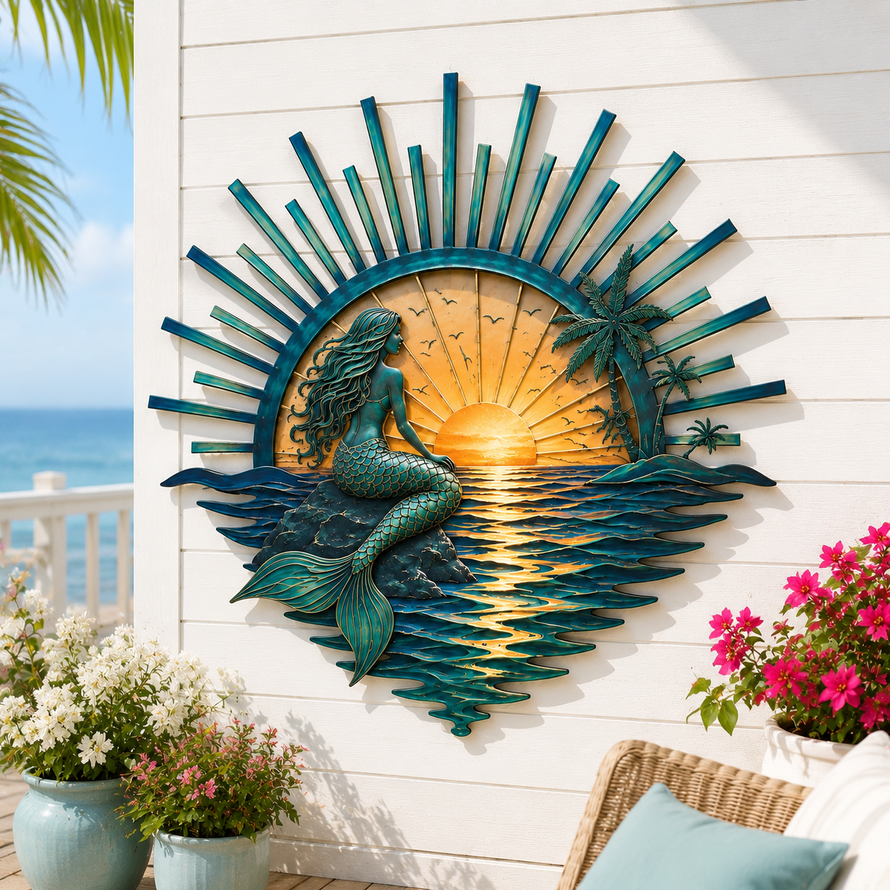 🌅 Decorazione da parete in metallo “Legend of the Sunset Tides” – 🌊 Decorazione da parete in metallo in stile nautico vintage