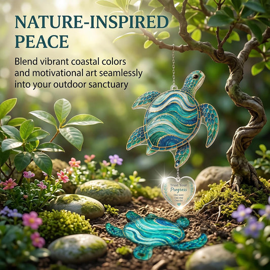 Suncatcher ispiratore con biglietto narrativo – Decorazione da appendere alla finestra con tartaruga marina, farfalla e libellula