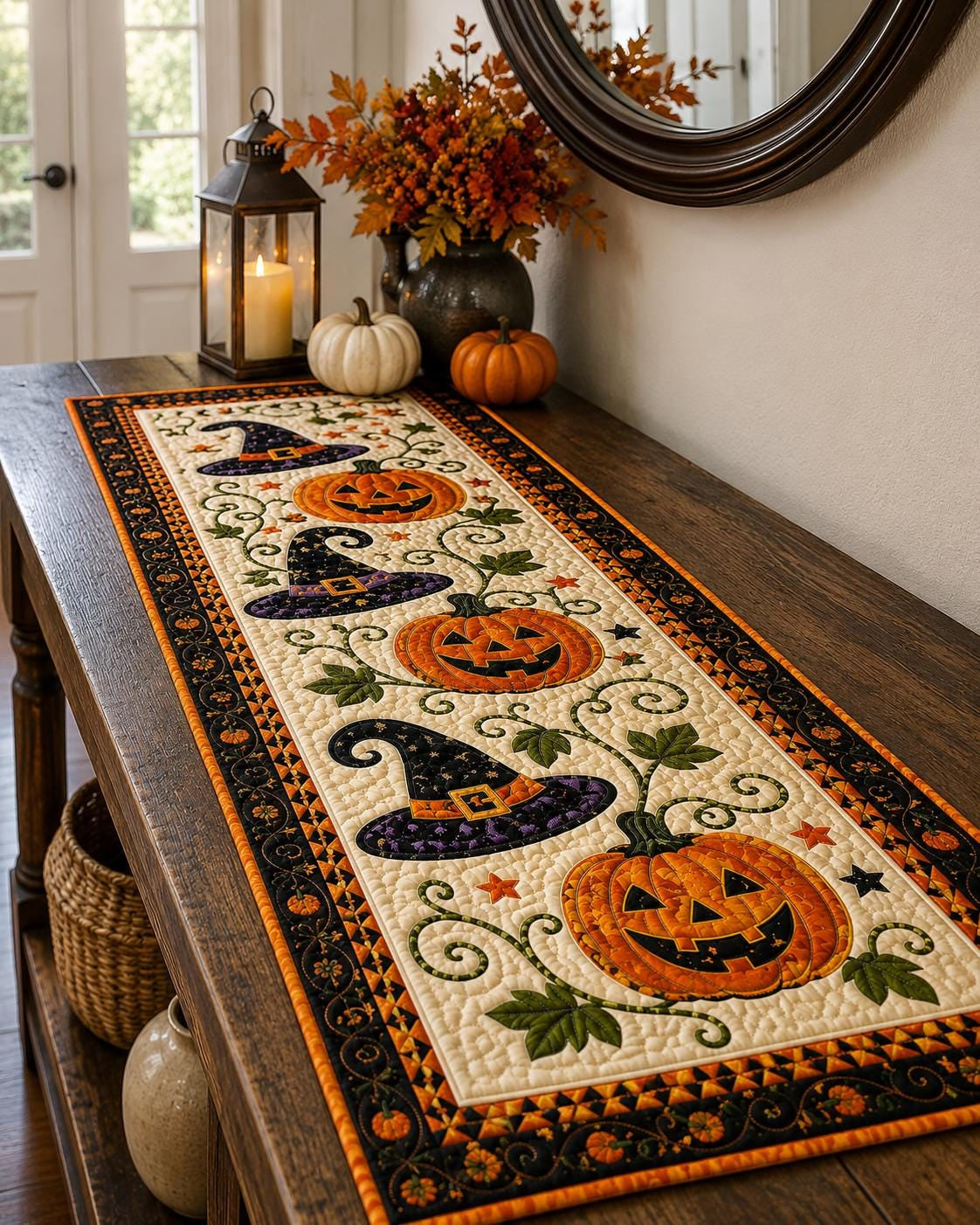 🎃 Runner da tavola trapuntato per Halloween – Una decorazione autunnale accogliente in pochi second