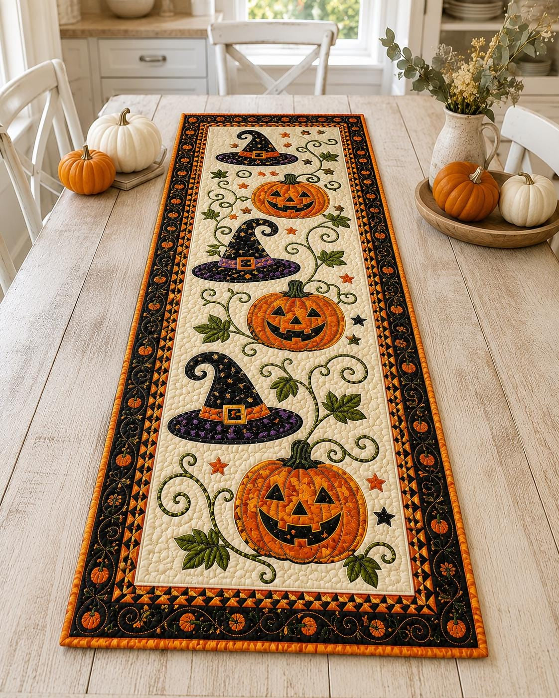🎃 Runner da tavola trapuntato per Halloween – Una decorazione autunnale accogliente in pochi second