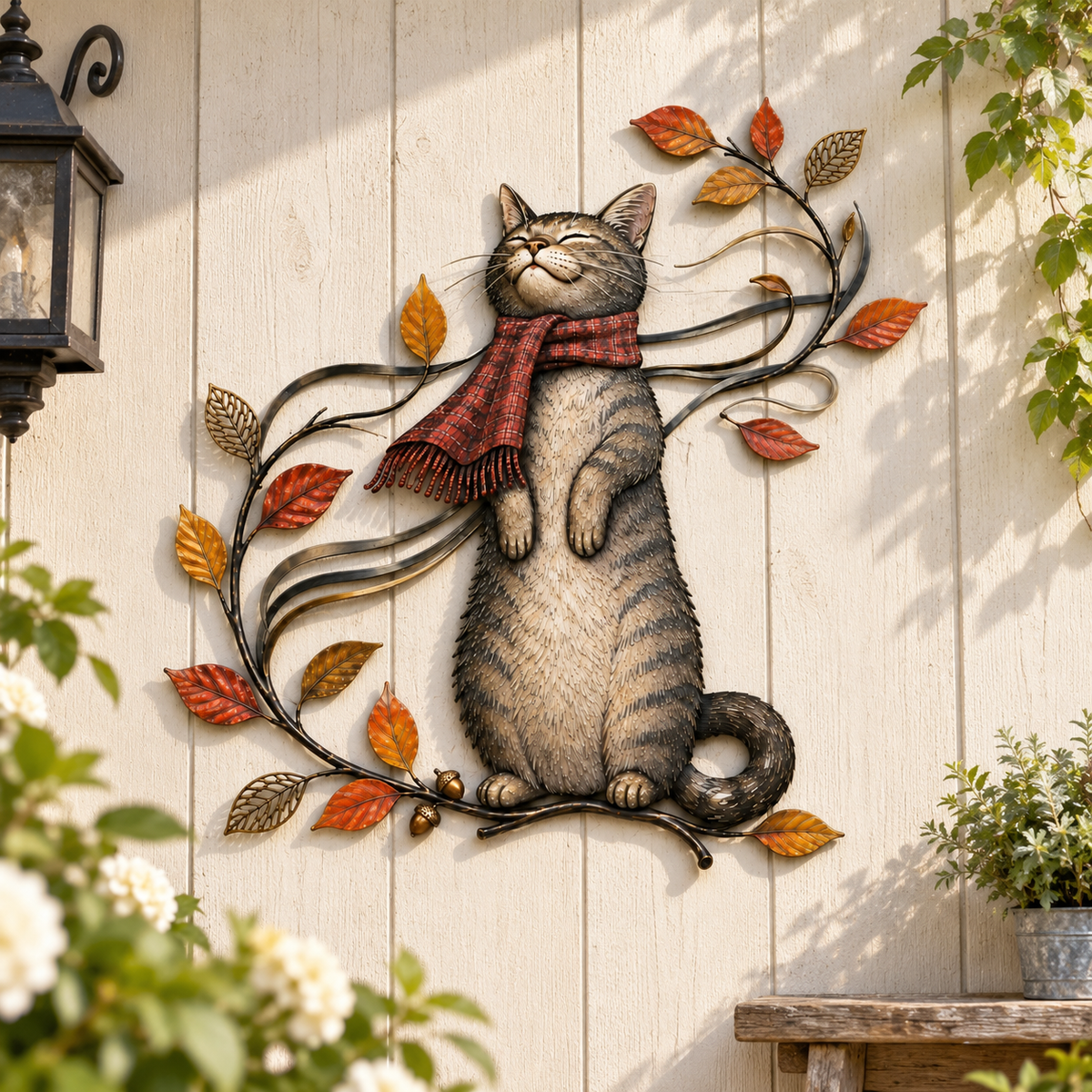 🍁Decorazione da parete in metallo con gatto autunnale🐱