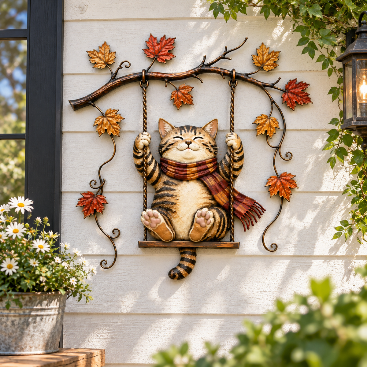 🍁Decorazione da parete in metallo con gatto autunnale🐱