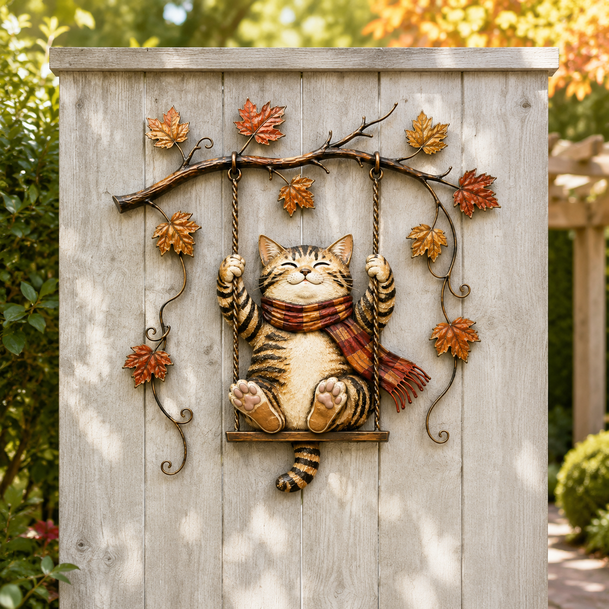 🍁Decorazione da parete in metallo con gatto autunnale🐱