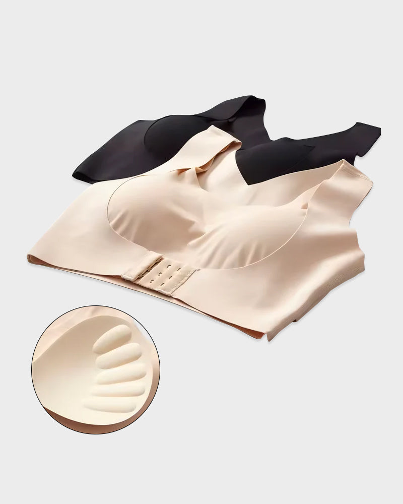 Reggiseno posturale senza ferretto con chiusura frontale e spalline incrociate sulla schien