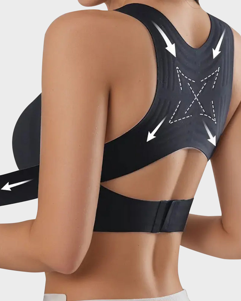 Reggiseno posturale senza ferretto con chiusura frontale e spalline incrociate sulla schien