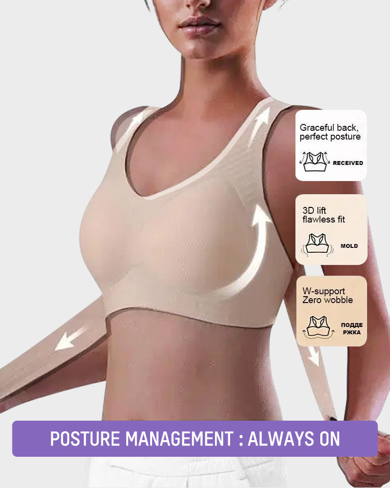 Reggiseno posturale senza ferretto con chiusura frontale e spalline incrociate sulla schien