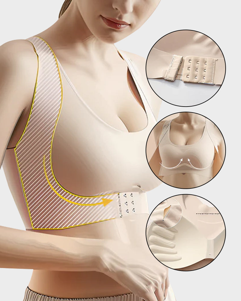 Reggiseno posturale senza ferretto con chiusura frontale e spalline incrociate sulla schien