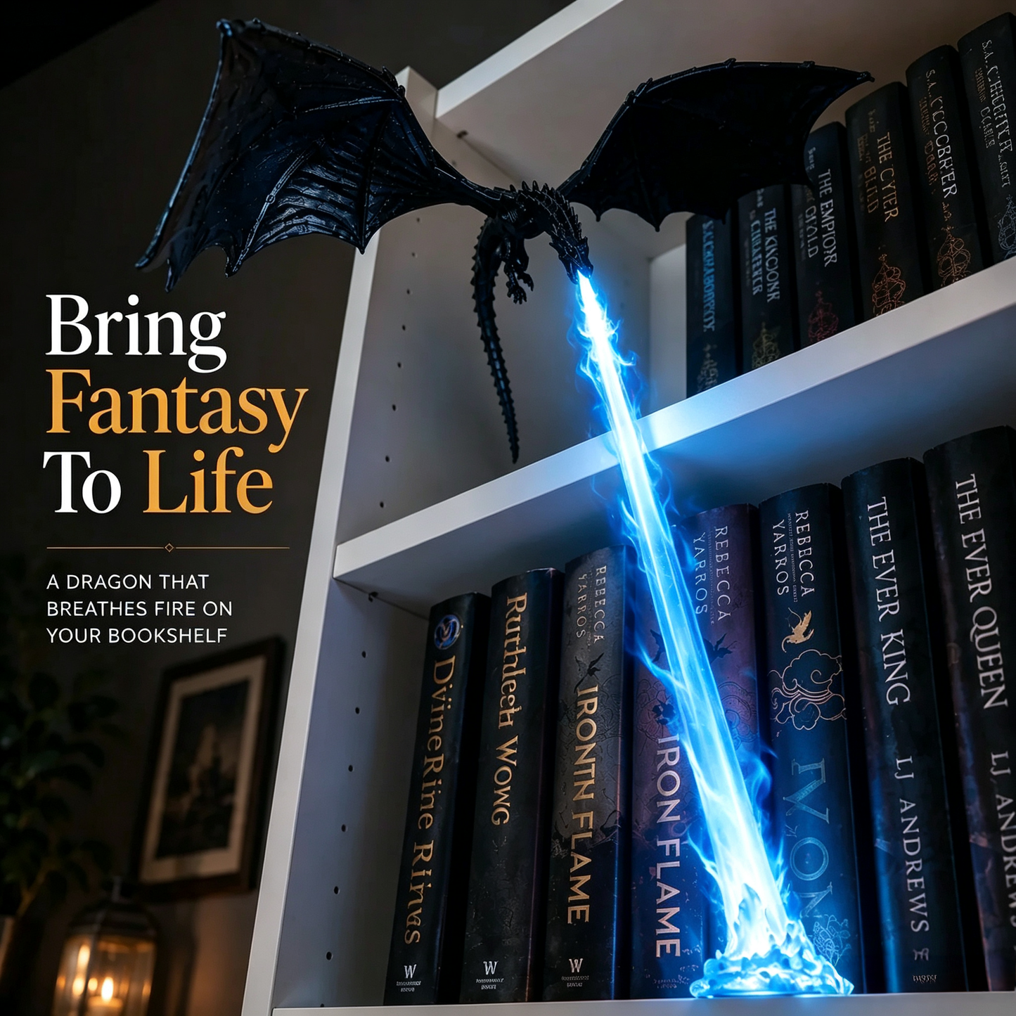 🐉 Lampada decorativa a forma di drago sputafuoco da scaffale + set di luci LED a forma di fiamma