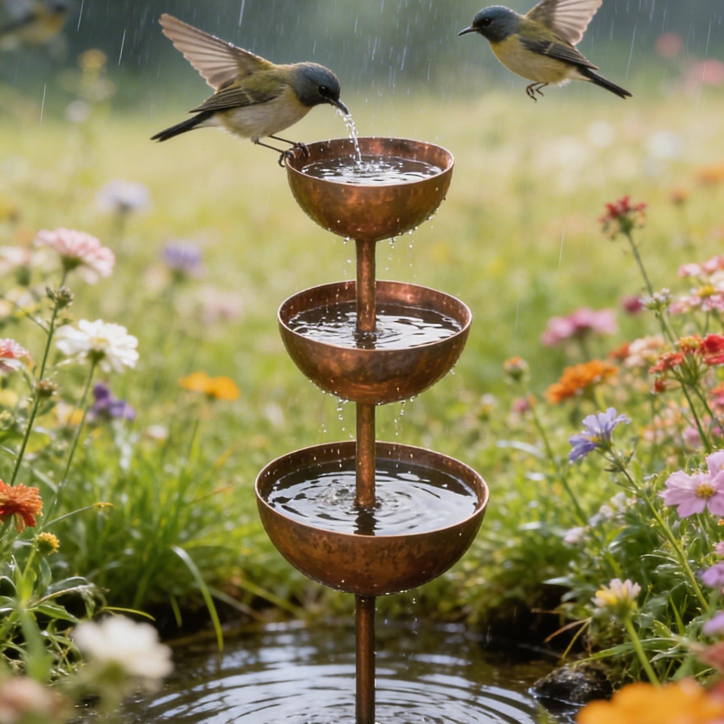 🌧️ Raccoglitore di pioggia - Sostegno per piante🐦 Decorazione da giardino in metallo