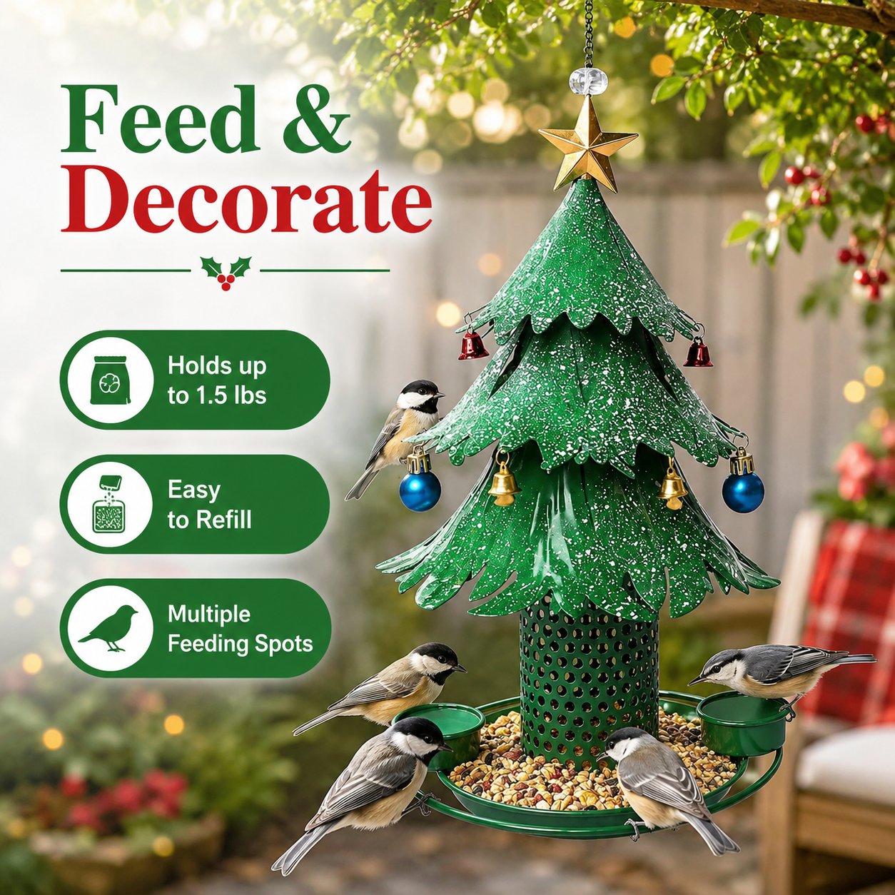 Mangiatoia per uccelli a forma di albero di Natale 🎄 Decorazioni festive per il giardino durante le feste