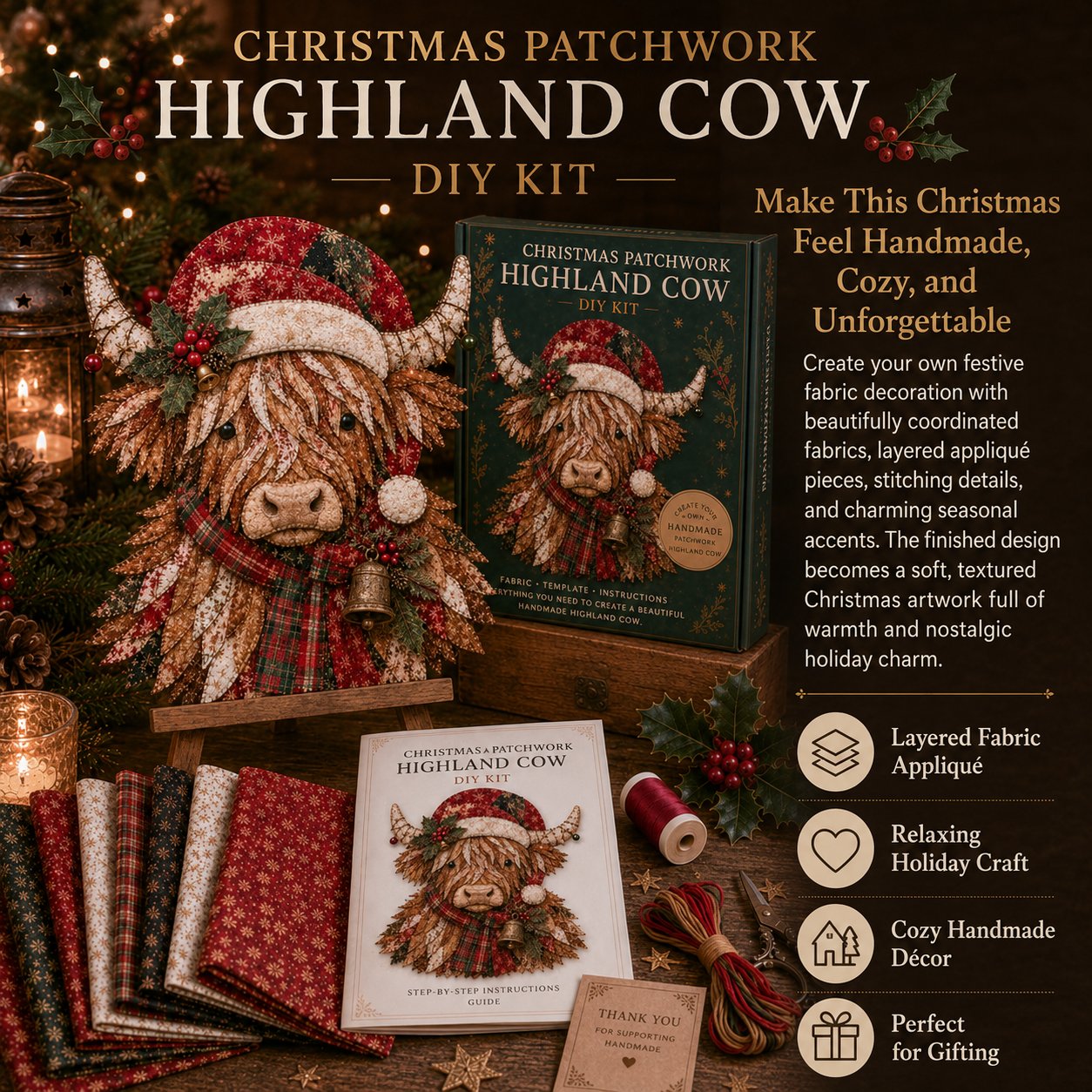 🔥ULTIMO GIORNO DI SCONTO DEL 49% - 🎅Set di decorazioni fai da te con tessuto patchwork natalizio – Risultati meravigliosi, non è richiesta alcuna esperienza