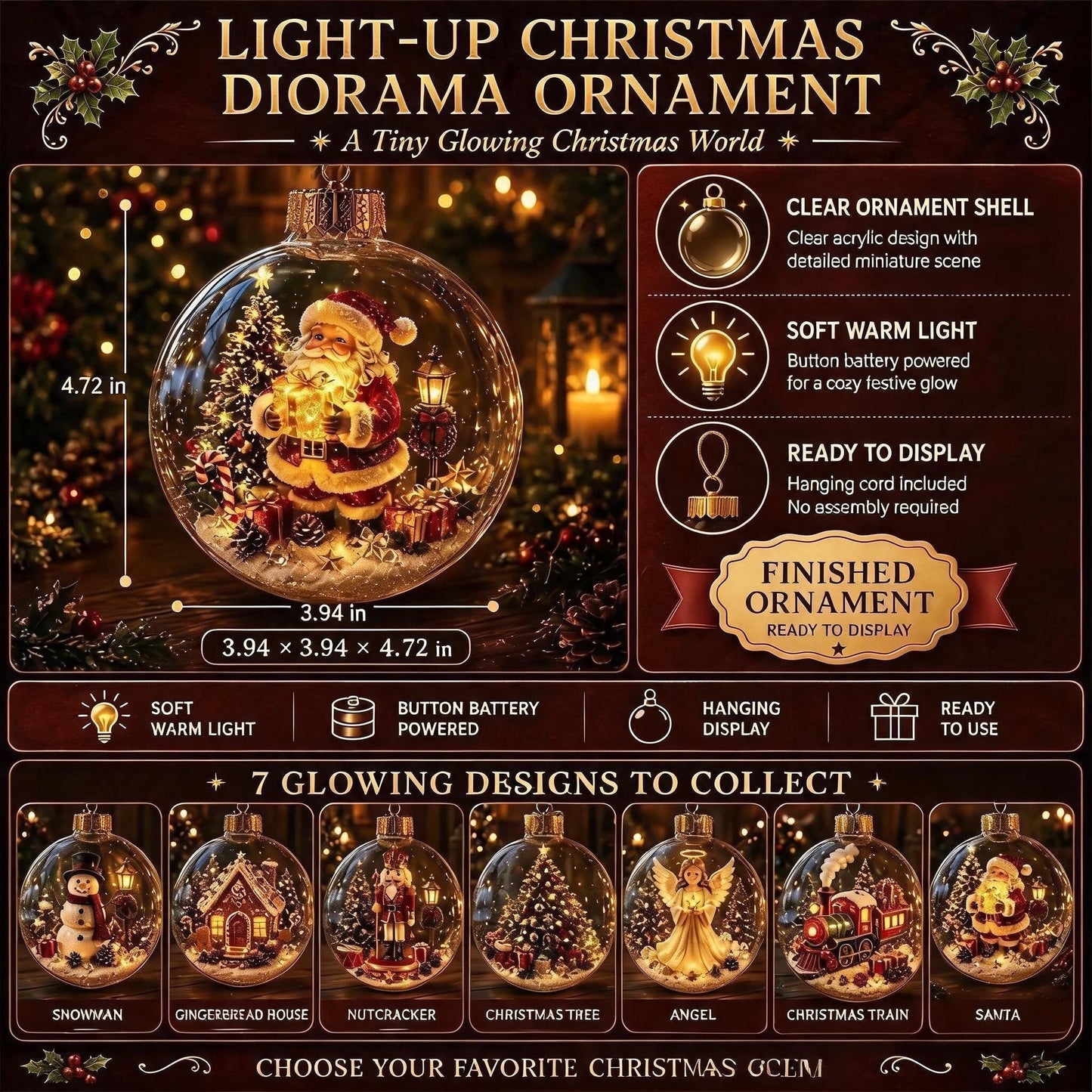 🎄Pallina di Natale luminosa con diorama natalizio – Un piccolo mondo invernale tra le tue mani
