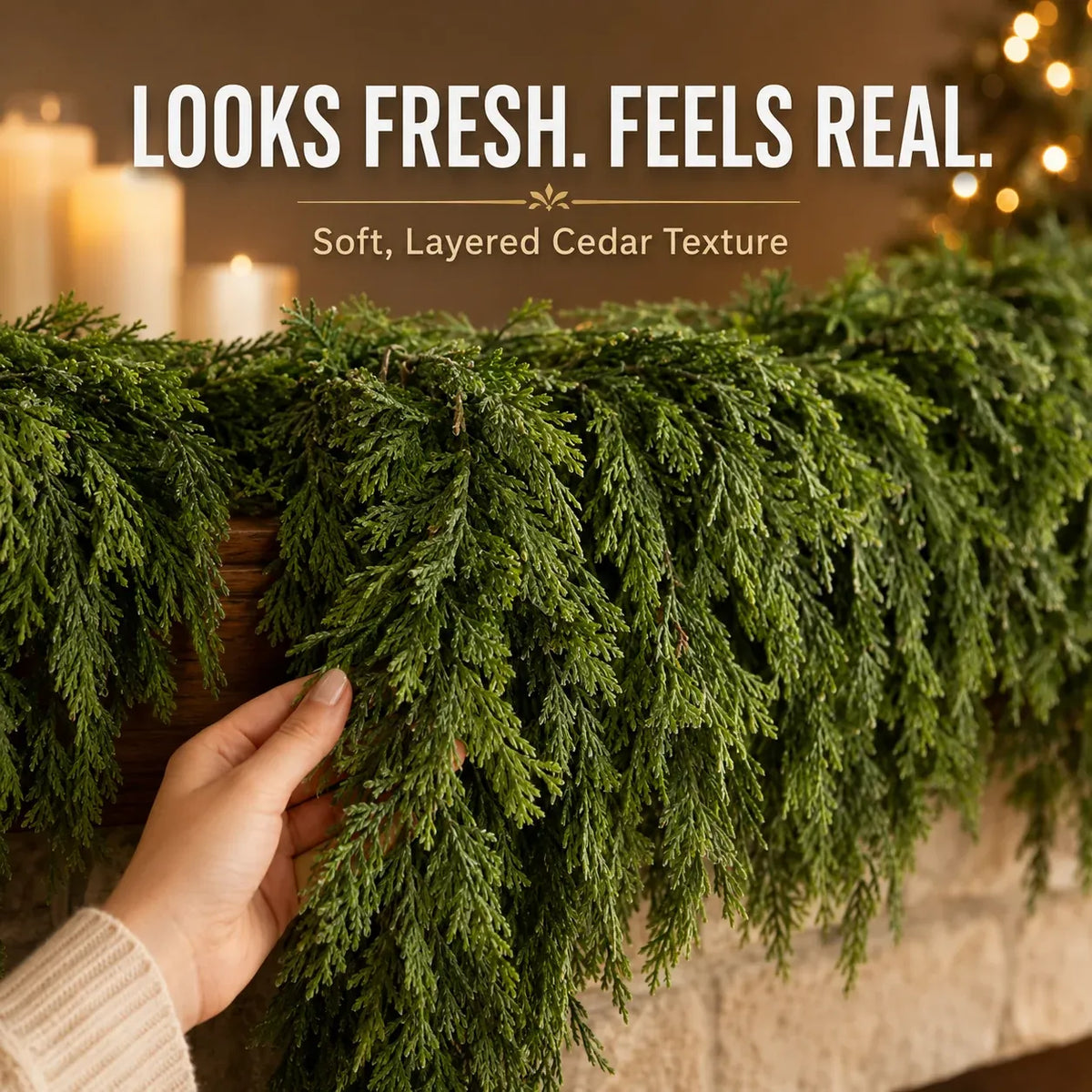 🎄 Confezione da 2 ghirlande in legno di cedro dall’effetto realistico – Rigogliosa vegetazione natalizi