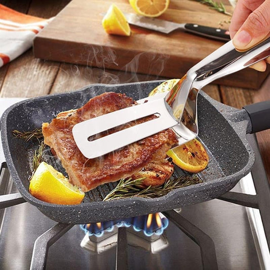 🔥 Pinze da cucina multifunzionali in acciaio inossidabile – Spatola e pinze in un unico utensile! 🍔✨