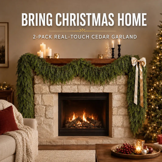 🎄 Confezione da 2 ghirlande in legno di cedro dall’effetto realistico – Rigogliosa vegetazione natalizi