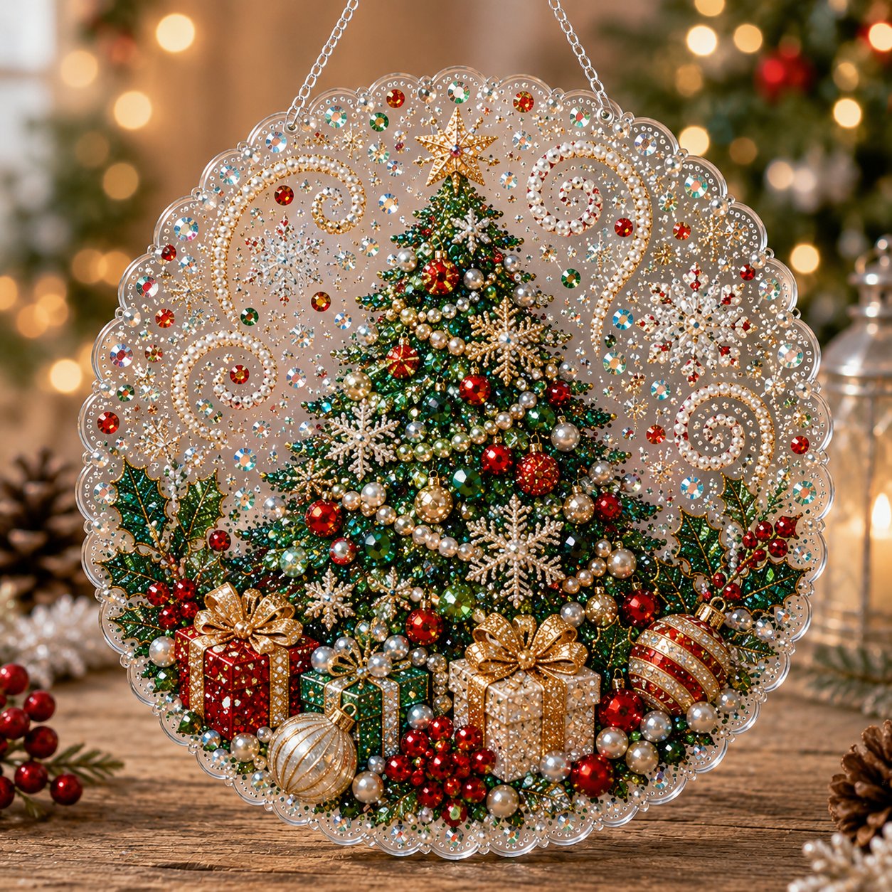 🎄Kit per decorazioni natalizie da appendere in stile Diamond Art con perline perlacee | Tela di lusso floccata con perline perlacee resistenti ai graffi e che non sbiadiscono – Decorazioni natalizie fai da te da appendere, realizzate a mano 🎅💎