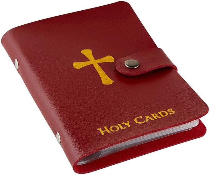 ✝️ Portacartoline sacre in vera pelle, modello cattolico – Organizer tascabile per cartoline di preghiera con chiusura a scatto